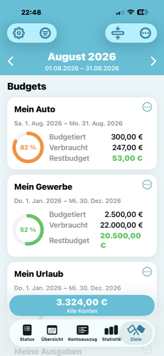 Savings goals and budgets in Mein Haushaltsbuch