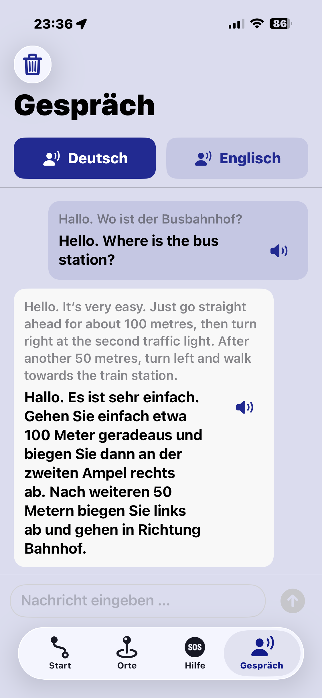 Übersetzungs-Chat in Navigate Back