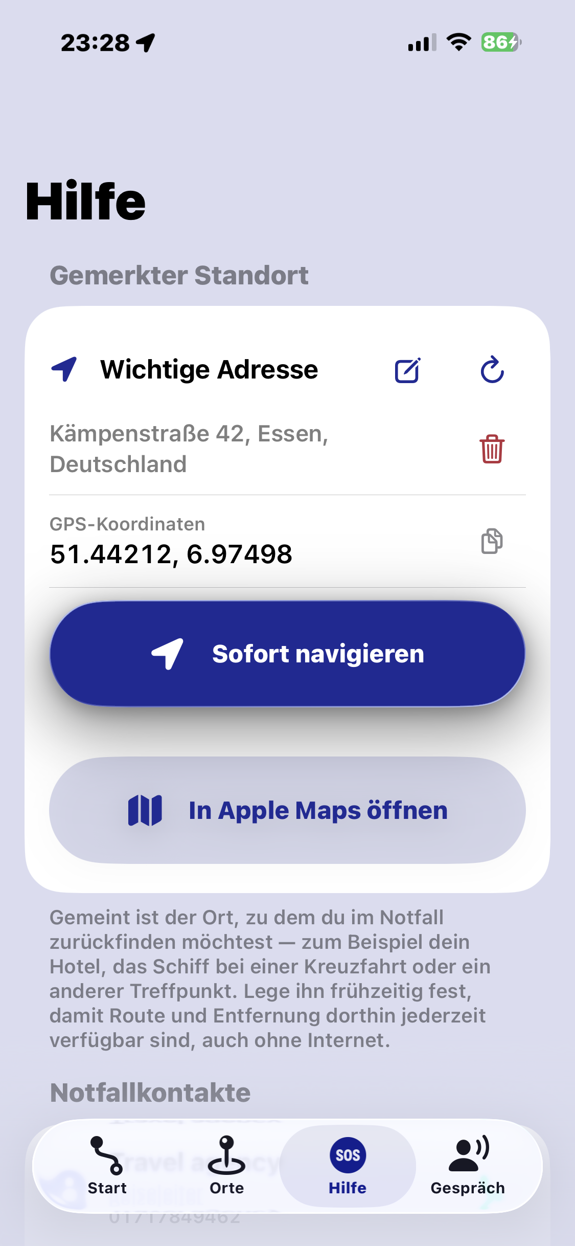 Ausgangspunkt in Navigate Back festlegen