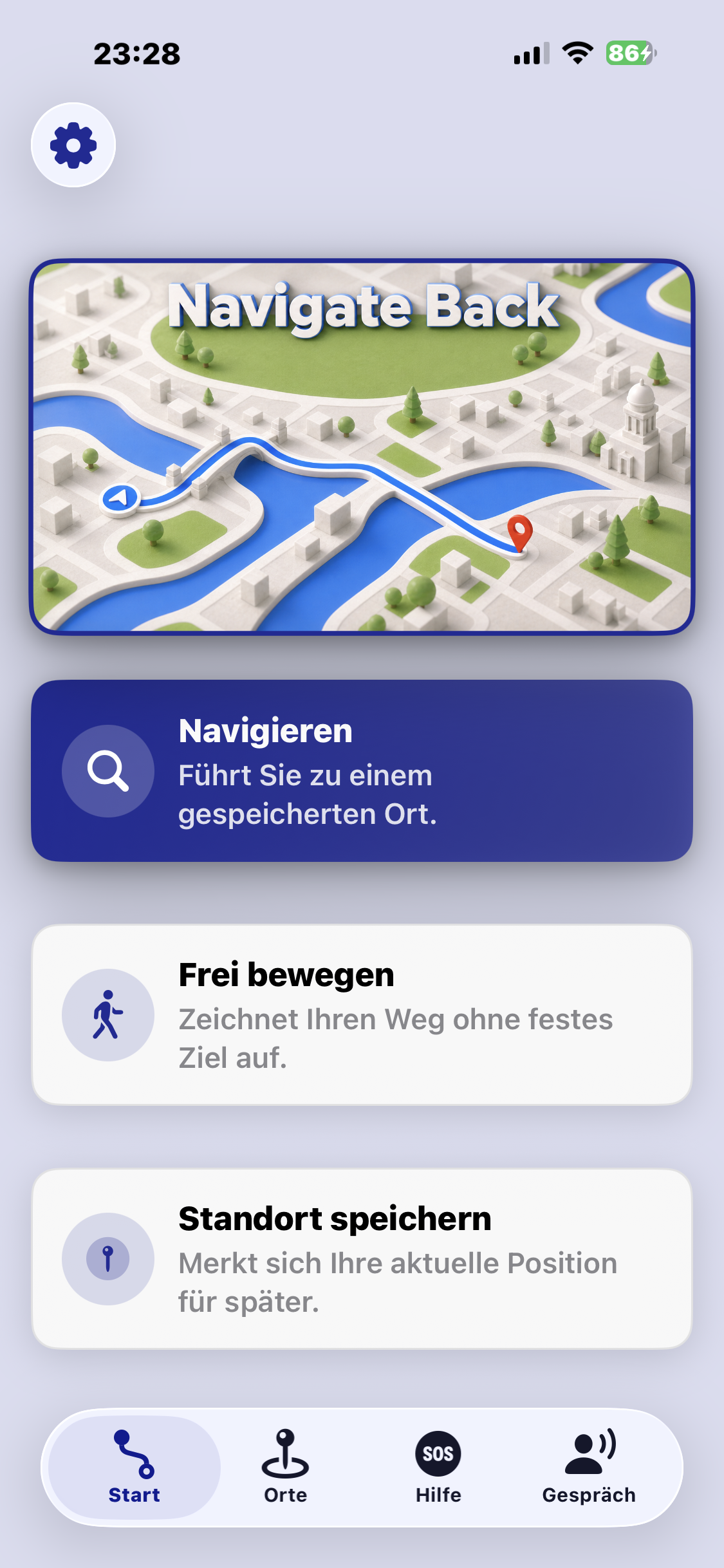 Startbildschirm von Navigate Back